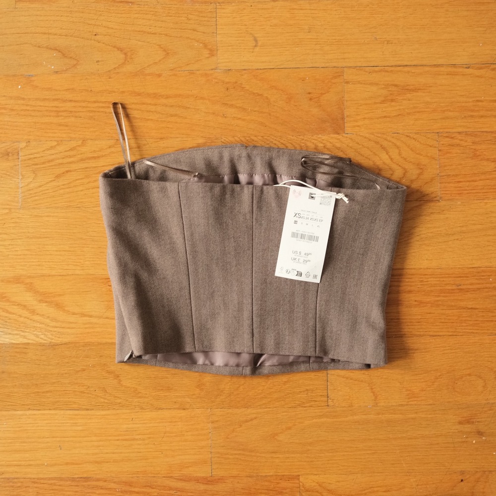 Zara Corset Bustier Top Womens XS Brown Strapless Button Front - Picture 5 of 6